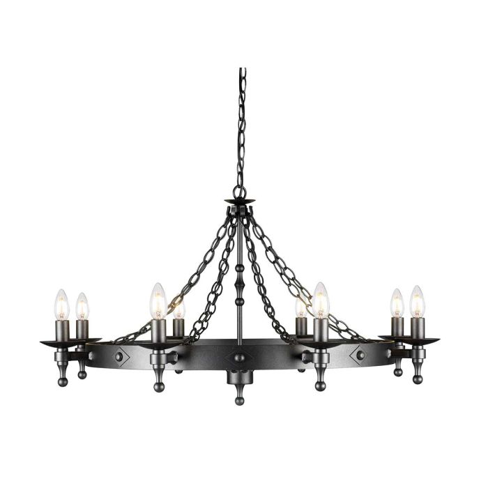 Elstead Lighting Warwick 8-Light Graphite Black Wagon Wheel Chandelier