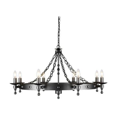 Elstead Lighting Warwick 8-Light Graphite Black Wagon Wheel Chandelier