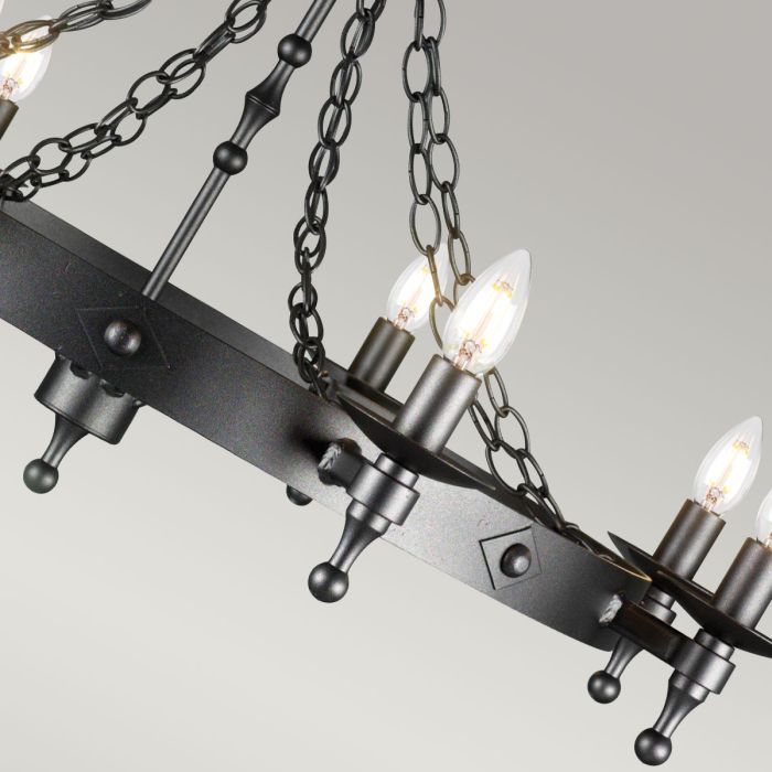 Elstead Lighting Warwick 8-Light Graphite Black Wagon Wheel Chandelier